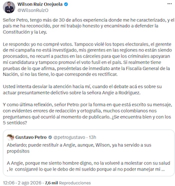 Wilson Ruíz Orejuela rechazó acusaciones de Gustavo Petro - crédito @WilsonRuizO/X