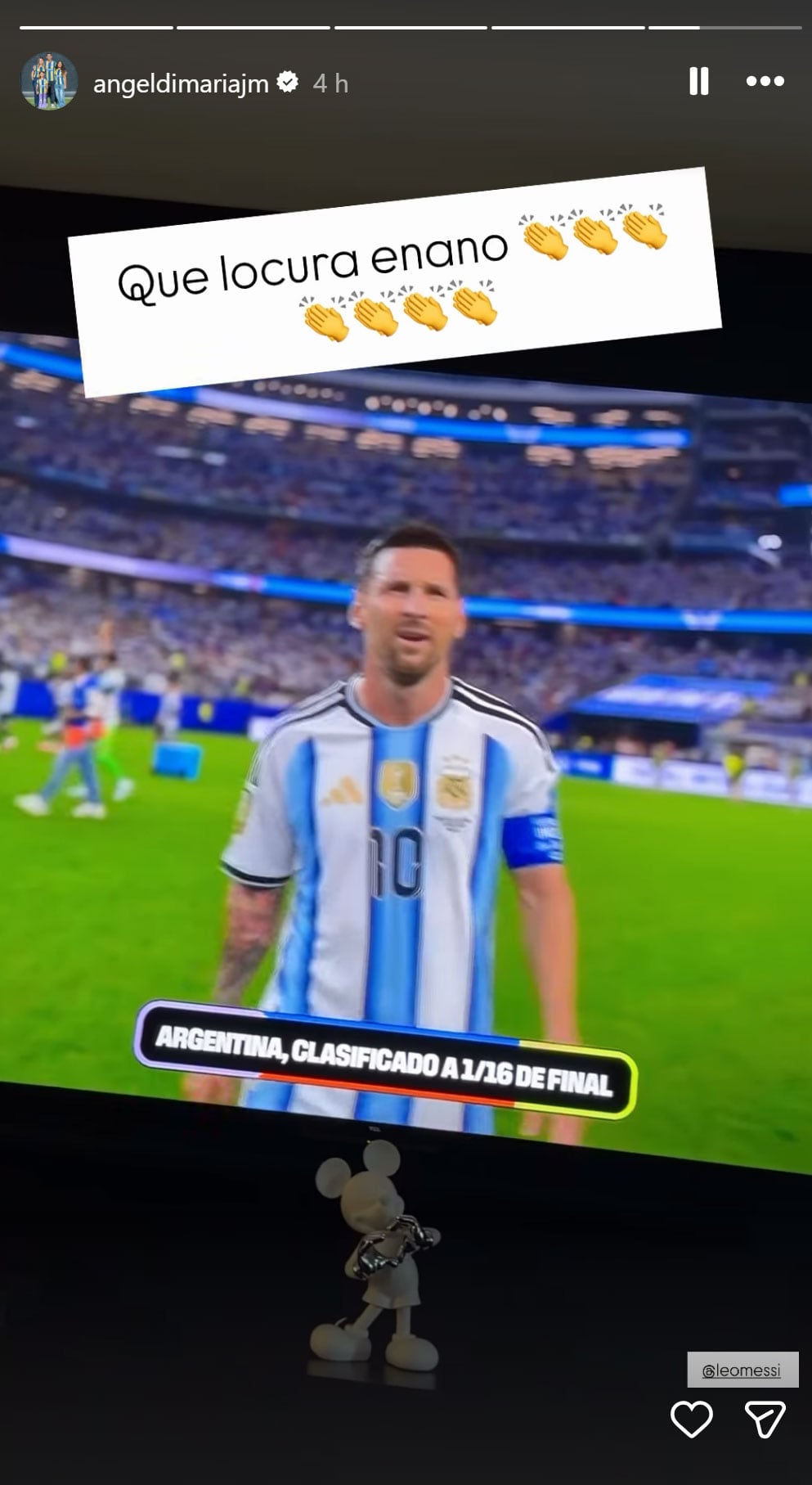 Posteo de Di María hacia Messi (IG @angeldimaria)