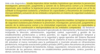 Un documento de texto con propuestas de medidas legislativas para la prevención, investigación, juzgamiento y sanción de la delincuencia