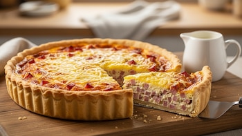 Receta de tarta de jamón y queso con crema de leche, rápida y fácil