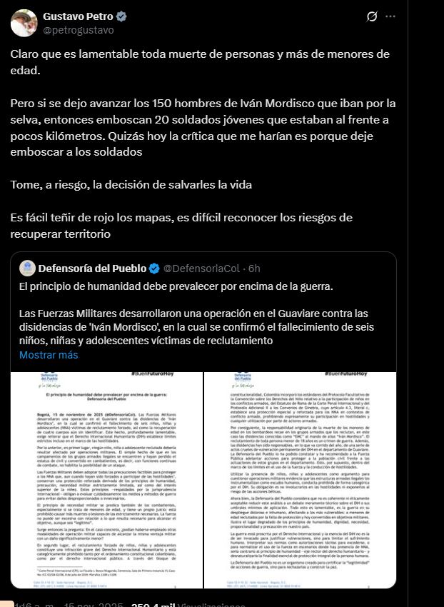 Petro reaccionó a los bombardeos en el Guaviare - crédito @petrogustavo/X