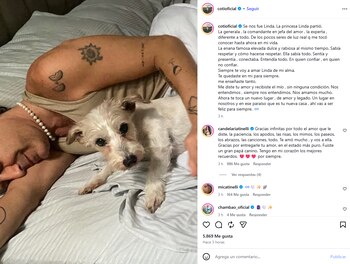 Coti Sorokin despidió a Linda, la perrita de Cande Tinelli, con un mensaje en redes sociales tras su muerte