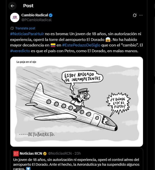 Cambio Radical criticó la gestión del presidente Gustavo Petro - crédito @PCambioRadical