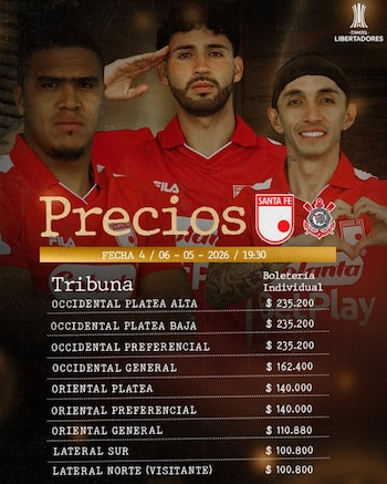 El precio y las boletas disponibles para el partido entre Independiente Santa Fe y Corinthians - crédito @santafe_oficial/Instagram