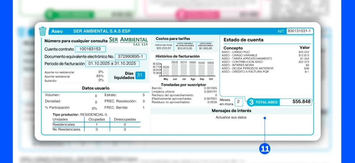 La información esencial del usuario, como el número de cliente y fechas clave, ahora se presenta de forma más visible y clara en la factura - crédito Enel Colombia