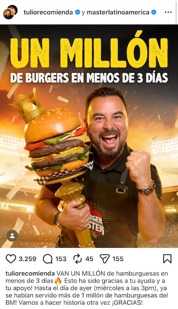 Pequeños y grandes restaurantes aprovechan Burger Master como oportunidad clave de crecimiento y fidelización de clientes - crédito Tuliorecomienda/Instagram