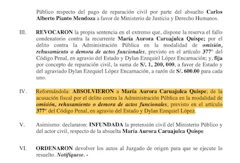PJ absuelve a María Caruajulca