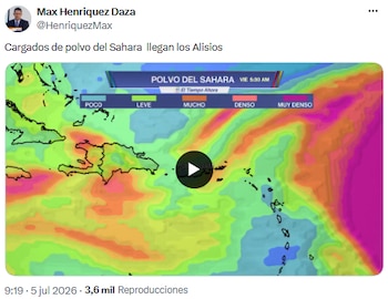 Nube africana transforma paisajes y aporta nutrientes a regiones del Caribe y Centroamérica - crédito @HenriquezMax/X