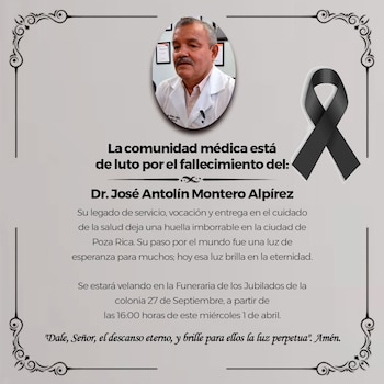 Mensaje publicado tras la muerte del médico en redes sociales. Crédito: Redes sociales