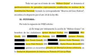 Parte del habeas corpus presentado