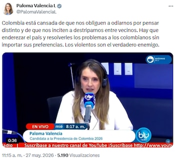Paloma Valencia rechazó la polarización y llamó a la unidad contra la violencia y la corrupción - crédito @PalomaValenciaL/X