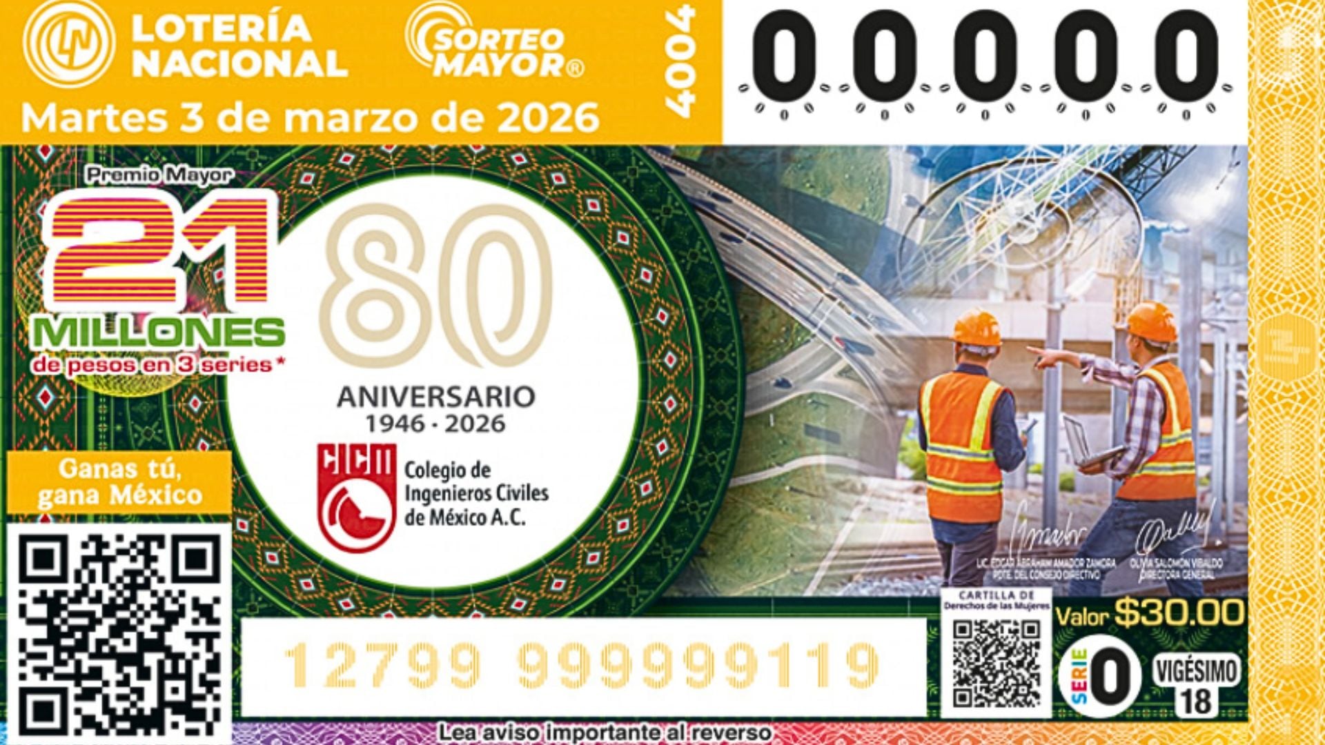 Los números premiados del Sorteo Mayor 4004 de este martes 3 de marzo de 2026. (Lotería Nacional)