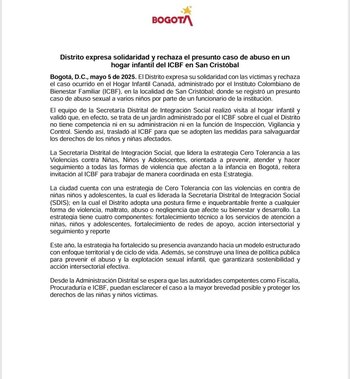 La administración señaló que el Hogar Infantil Canadá no está bajo jurisdicción de la Secretaría Distrital de Integración Social - crédito Alcaldía de Bogotá