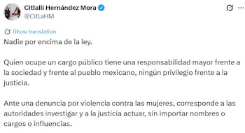 Comunicado oficial de Citlalli Hernández.