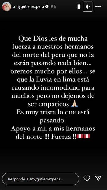 Mensaje de Amy Gutiérrez. (Instagram)