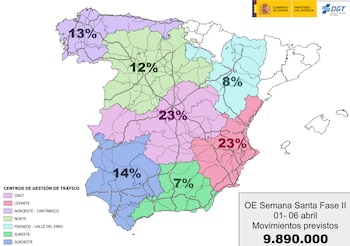 Mapa con los centros de gestión de tráfico de la DGT para Semana Santa