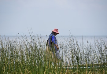 Una mujer indígena navega al