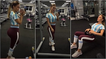 La cábala mundialista de Evangelina Anderson: rutina fitness y un detalle particular en su look