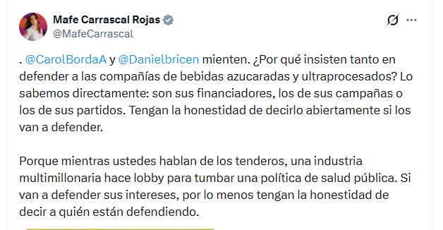 Según Mafe Carrascal, el impuesto no afecta de manera generalizada los productos que hacen parte de la canasta familiar - crédito @MafeCarrascal/X