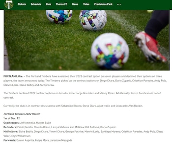 Comunicado del Portland Timbers donde