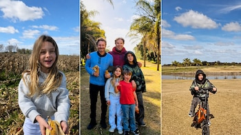 Bicicletas, cosecha y animales: así fue el fin de semana de Benjamín Vicuña con sus hijos en Chile