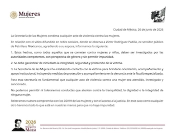 Esto dijo la Secretaría por el caso de agresión por el que fue señalado el exdirector de Pemex. Crédito: Secretaría de las Mujeres