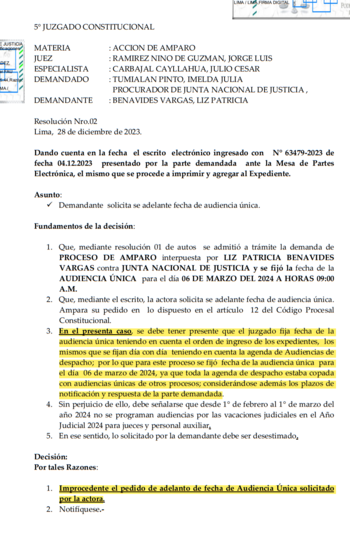 Rechazan pedido de Patricia Benavides