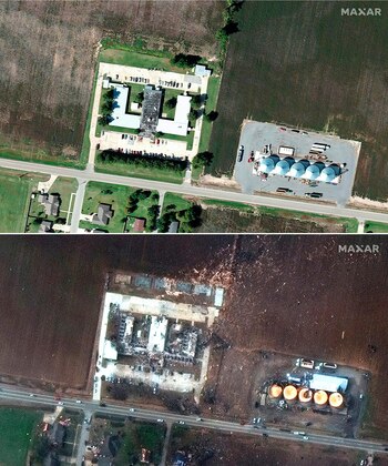 Antes y después del tornado en EEUU