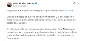 Balance de las emergencias generadas por el aguacero - crédito @JulianPericoJr / X
