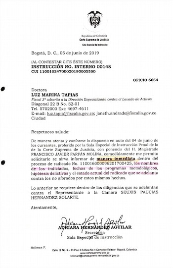 Solicitud de la Corte Suprema