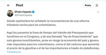 Efraín Cepeda calificó la reforma
