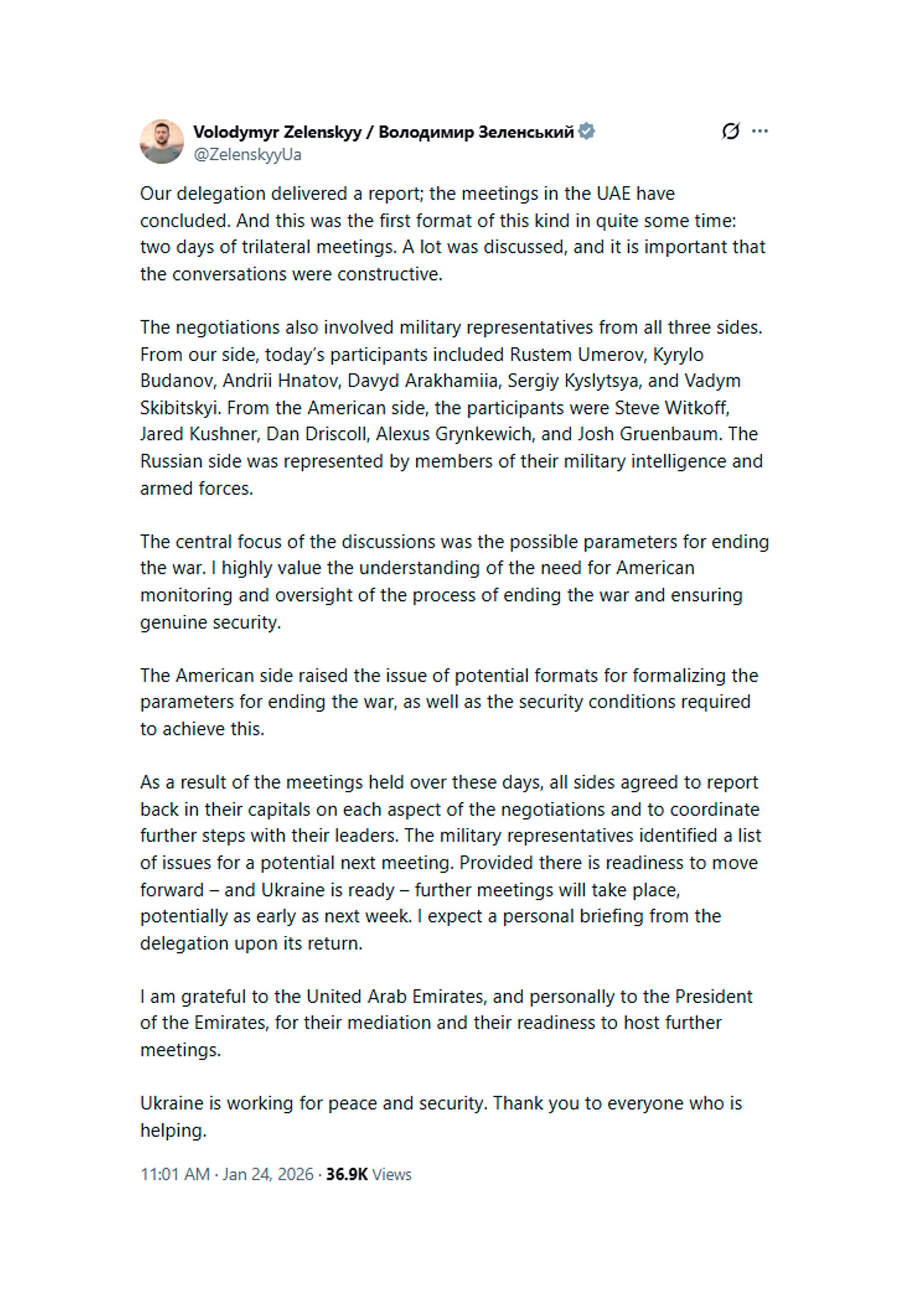 Volodimir Zelensky habló de las negociaciones en Abu Dabi