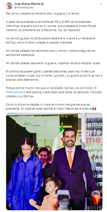 Álvarez Máynez envió mensaje al