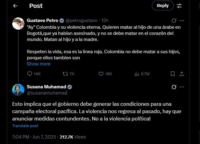 Susana Muhamad exministra del Gobierno Petro contestó al mensaje de Gustavo Petro - crédito @susanamuhamad