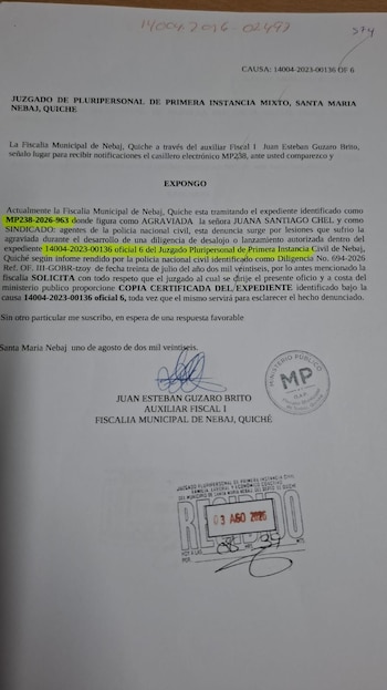 El desalojo del 30 de julio derivó en protestas en Nebaj, en el incendio de la casa de la jueza Ada Madaí López Morales y en una investigación interna de la PNC.