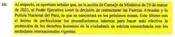 Respuestas del Gobierno de Boluarte ante la CIDH en el que responsabilizan a las Fuerzas Armadas y la Policía Nacional de las muertes en las protestas-.