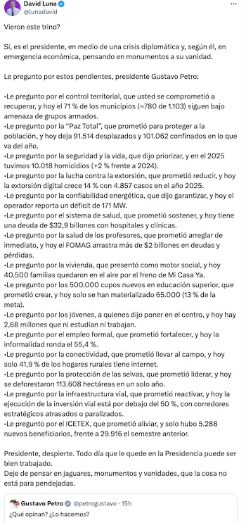 David Luna cuestionó prioridades del