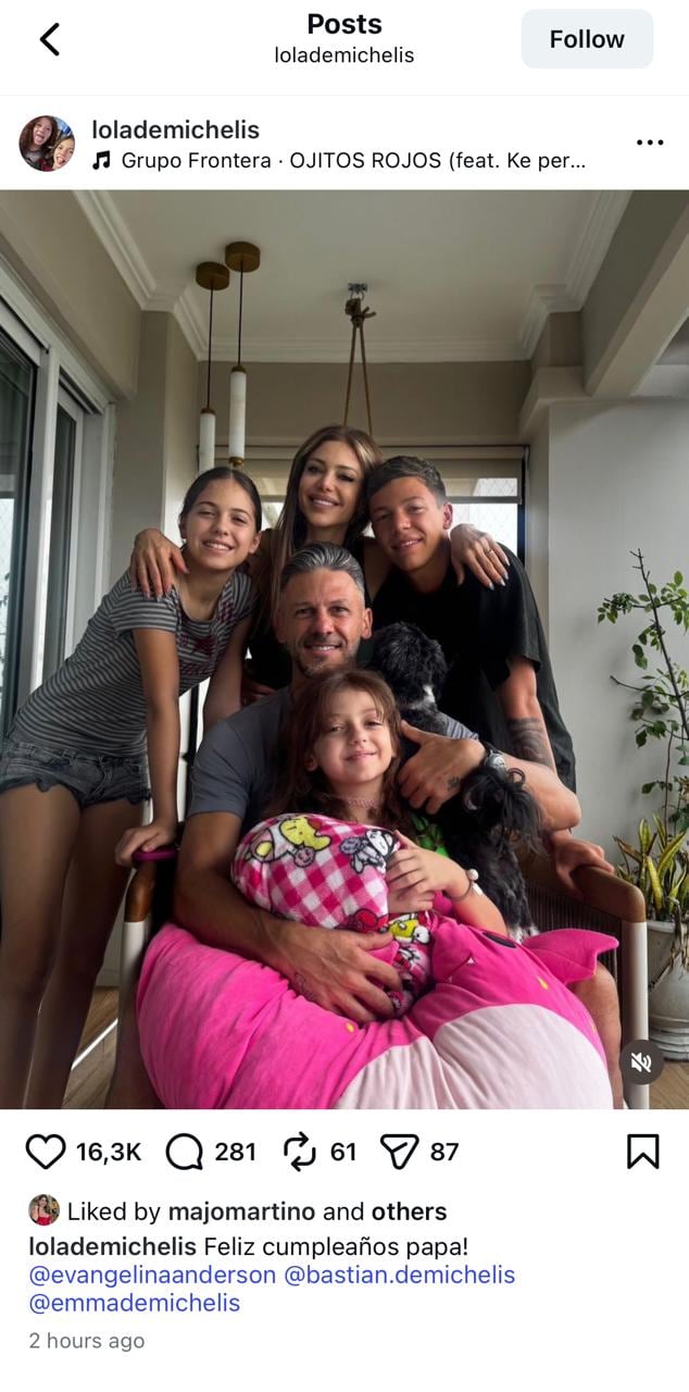 El posteo fue visto como un mensaje indirecto para su exmarido Demichelis, padre de sus hijos y figura central en su vida durante años