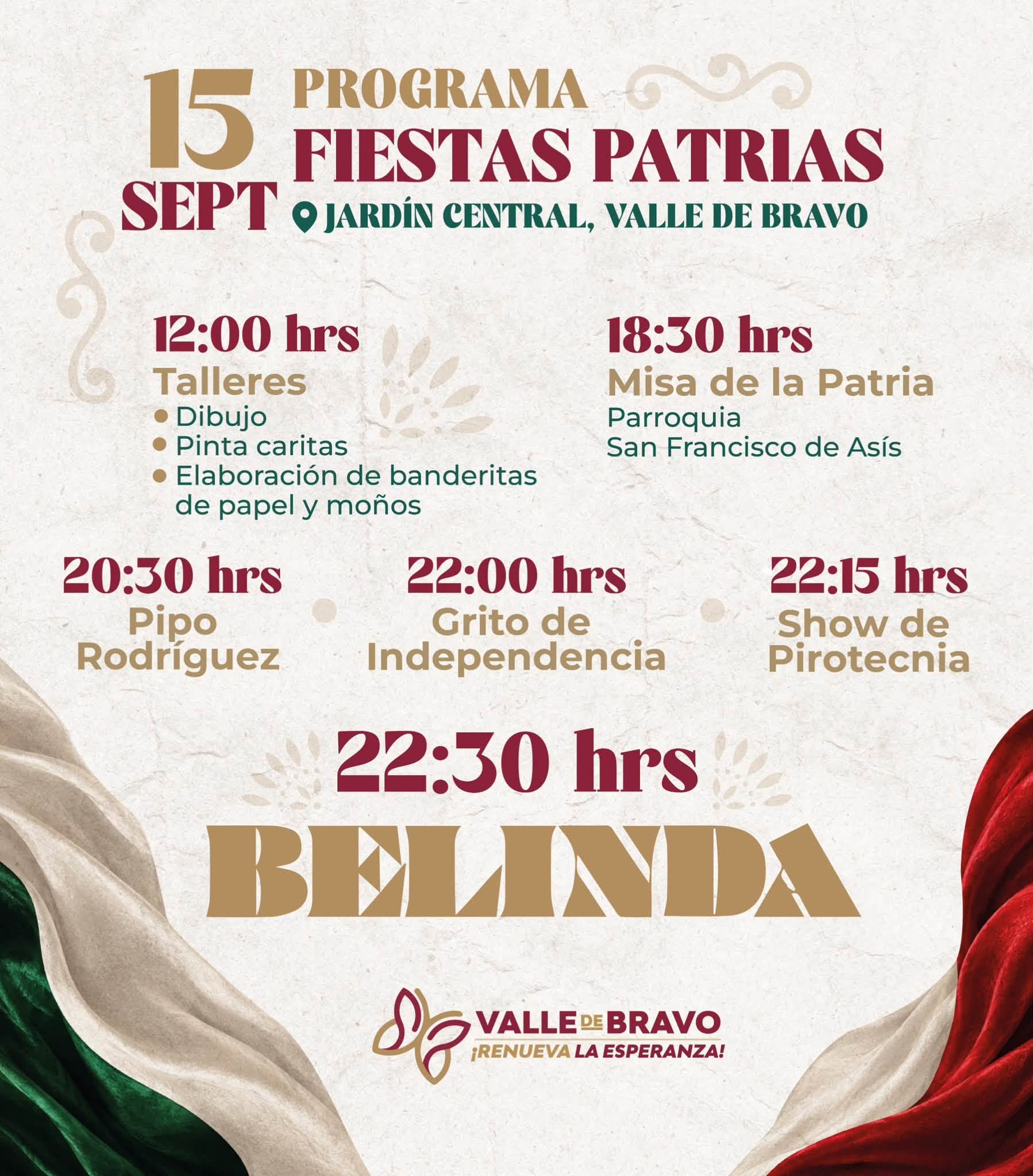 La agenda de Fiestas Patrias en Valle de Bravo incluye talleres para niños desde las 12:00 horas y actividades simultáneas en Villa de Colorines. (Facebook/ Dra. Michelle Núñez)