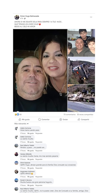 La sentida despedida de la esposa de Balmaceda, en redes, y las repercusiones al respecto (Facebook)