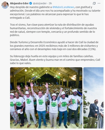 El alcalde de Cali señaló que fue un honor trabajar con Lara - crédito @alejoeder/X