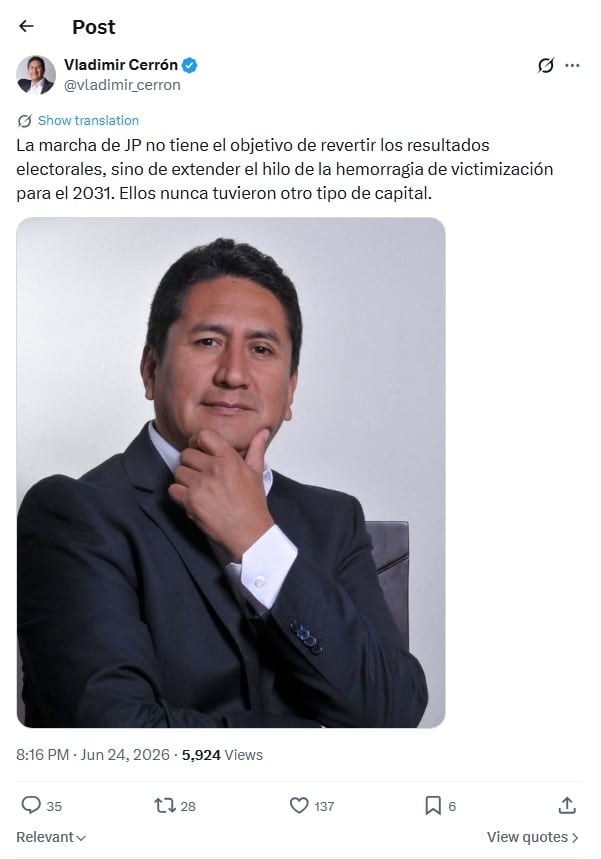 El TC ordenó reemplazar la prisión preventiva por medidas menos restrictivas, al considerar que estas son suficientes para garantizar la presencia de Cerrón en los procesos por presunta corrupción que enfrenta