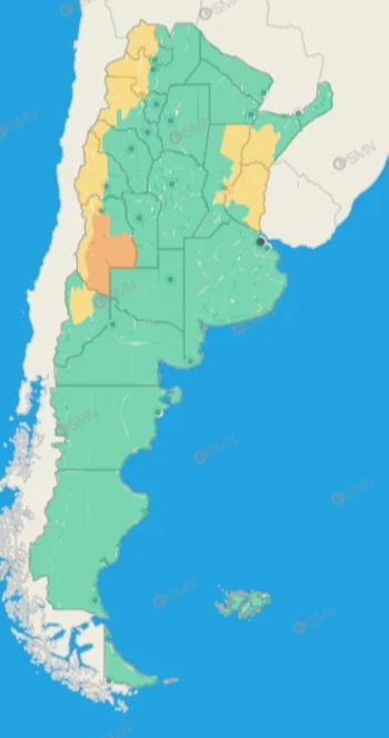 El Servicio Meteorológico Nacional advirtió por nevadas en la zona cordillerana, lluvias y vientos (SMN)