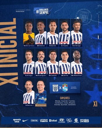 Alineación confirmada de Alianza Lima para enfrentar a Sporting Cristal por Liga 1 2024.