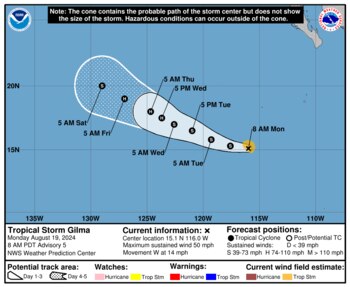 La tormenta tropical Gilma se