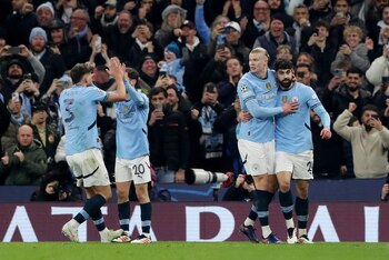 Erling Haaland festeja el gol del 1-0 para el Manchester City ante Real Madrid (REUTERS/Scott Heppell)