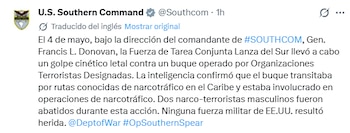 El comunicado del SOUTHCOM publicado en X