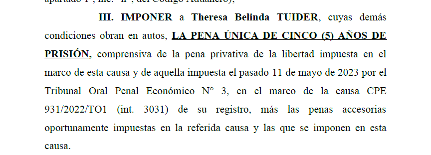 Fragmento de la condena a Theresa Tuider