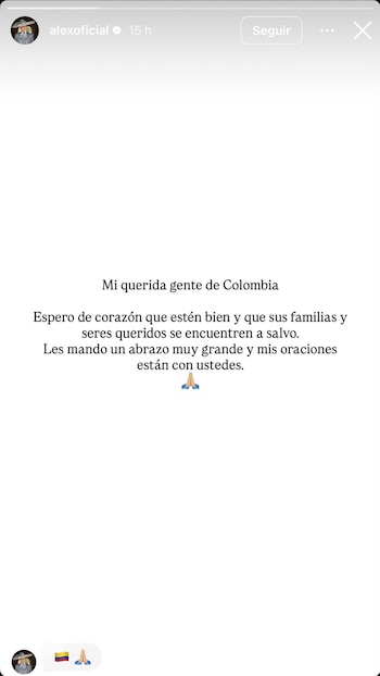 Mensaje de Alejandro Fernández tras sismo en Colombia - crédito alexoficial/Instagram