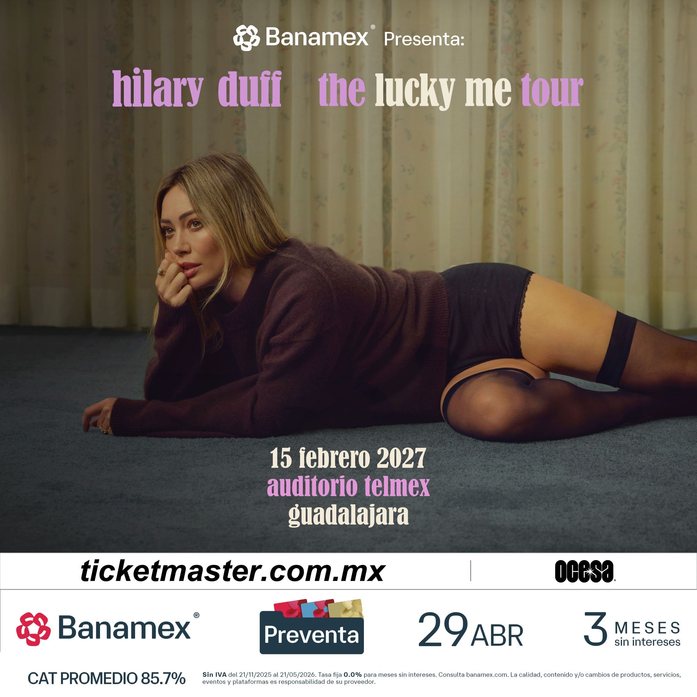 El Auditorio Telmex será la sede del concierto de Hilary Duff el 15 de febrero de 2027, como parte de su tour internacional (Ocesa)